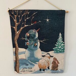 Jan Saudeck Woven Tapestry Wall Snowman Christmas Do You See What I See 37x27